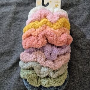 10 Colorful Fuzzy Hair Scrunchies Set - NWOT